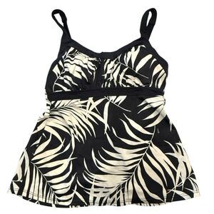 Zero X Posur Leaf Print Tropical Padded Tankini Swim Top Black White Size Small